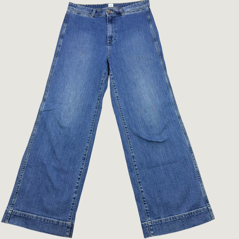 Gap High Rise Wide-Leg Crop Jeans Medium Wash Denim Tall Size 12/31T